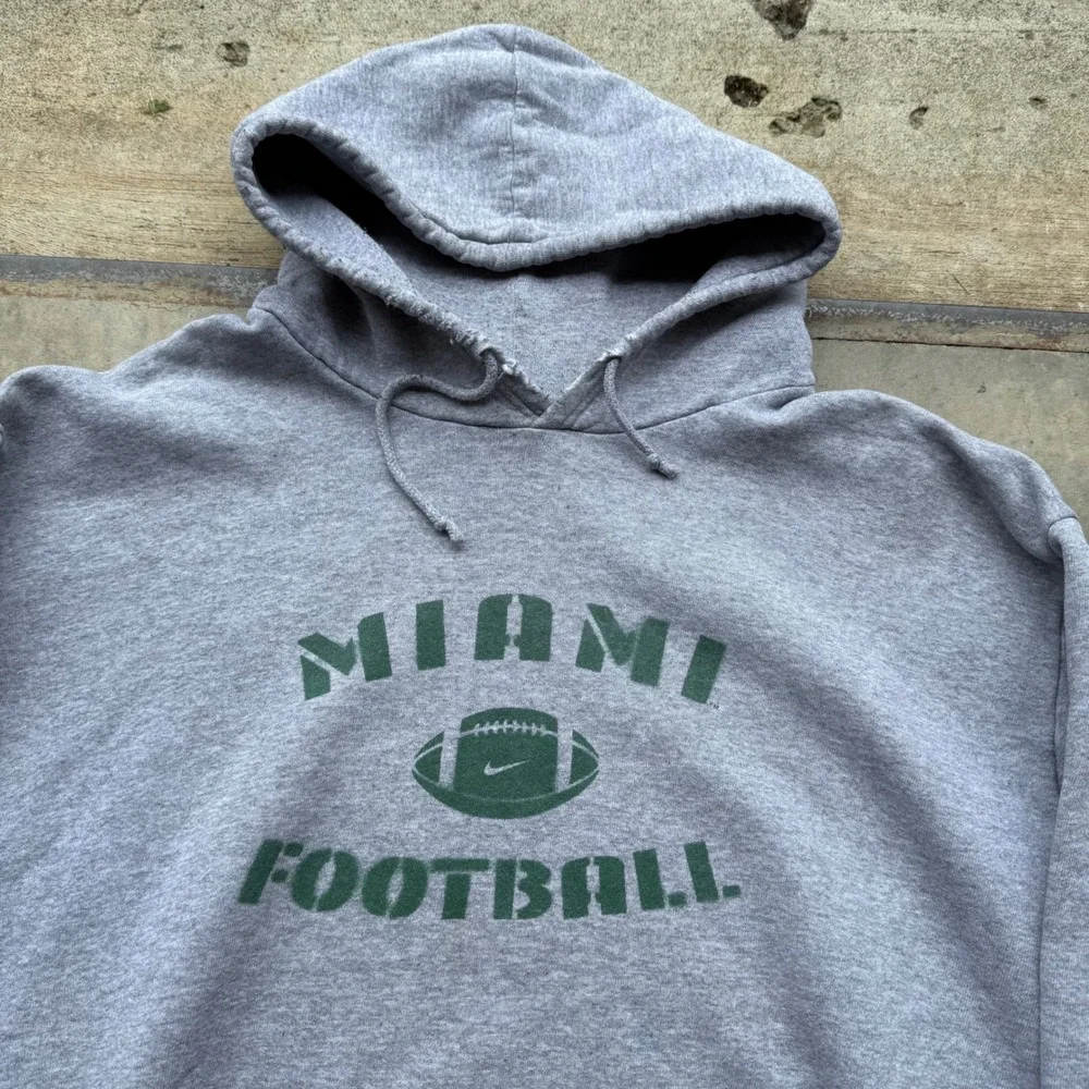 Vintage Nike Team Miami Football Hoodie Gray XXL Oversized Sweatshirt Hurricanes